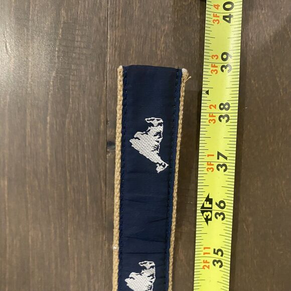 Leatherman Belt Small Blue Tan Embroidered Shelter‎ Island Double Ring USA - Picture 11 of 12